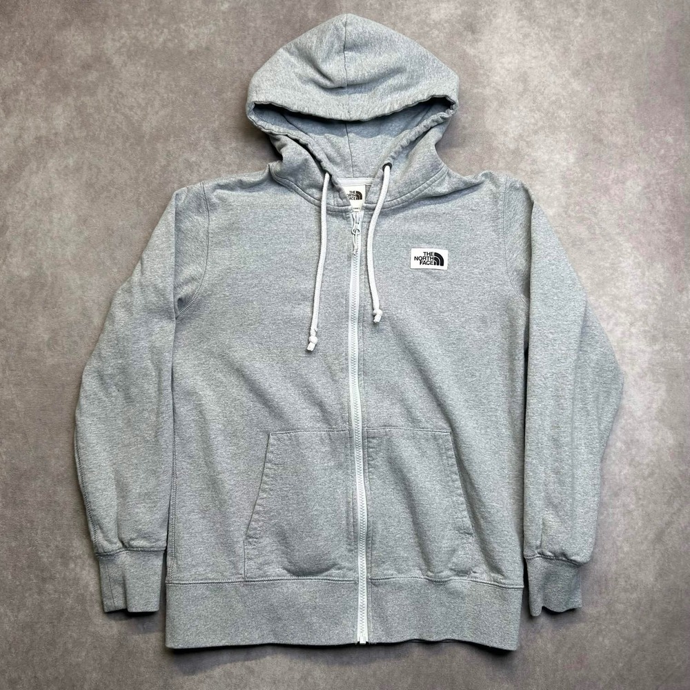The North Face Womens Heather Gray Full Zip Box Logo Hoodie Sweatshirt Small